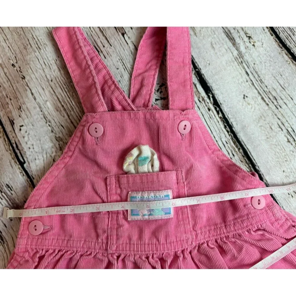 VTG Oshkosh B 'Gosh Pink‎ Corduroy Vestbak Overall Dress Jumper 18 Months Ruffle